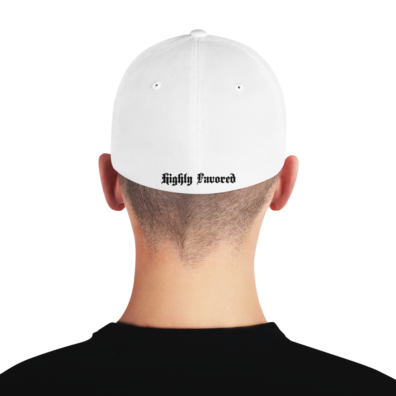 Highly Favored Flex Fit Baseball Cap in White Black